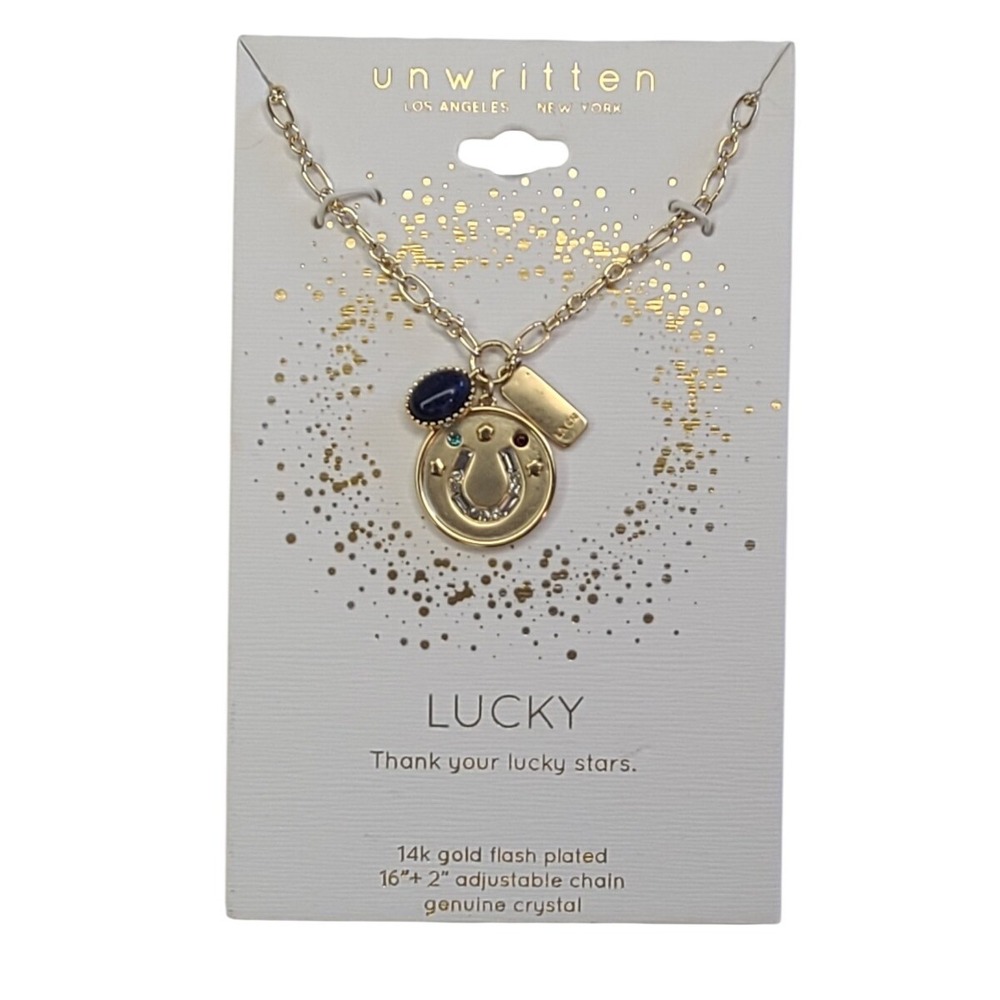 Unwritten 14K Gold Flash Plated Lucky Horseshoe Charm Necklace Genuine Crystal